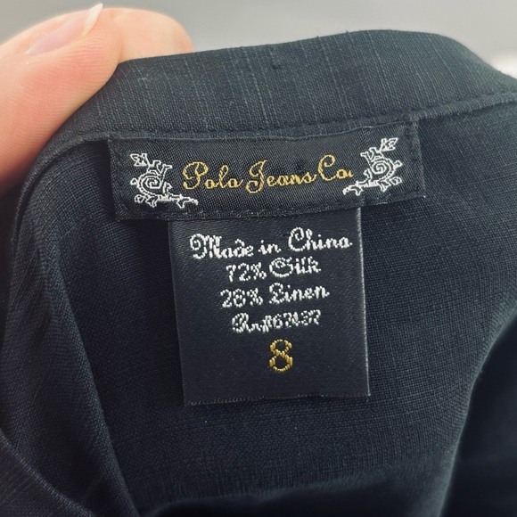 Polo Ralph Lauren Silk Linen Blend Ruffle Midi Skirt Black 8 - Picture 3 of 3